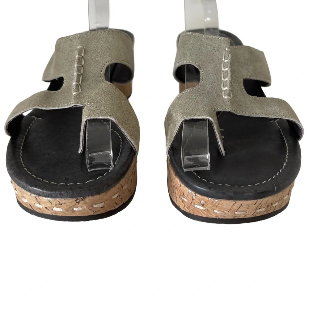Donald Pliner Shelee2 Metallic Silver Cork Wedge Sandals Size 10 Leather Suede